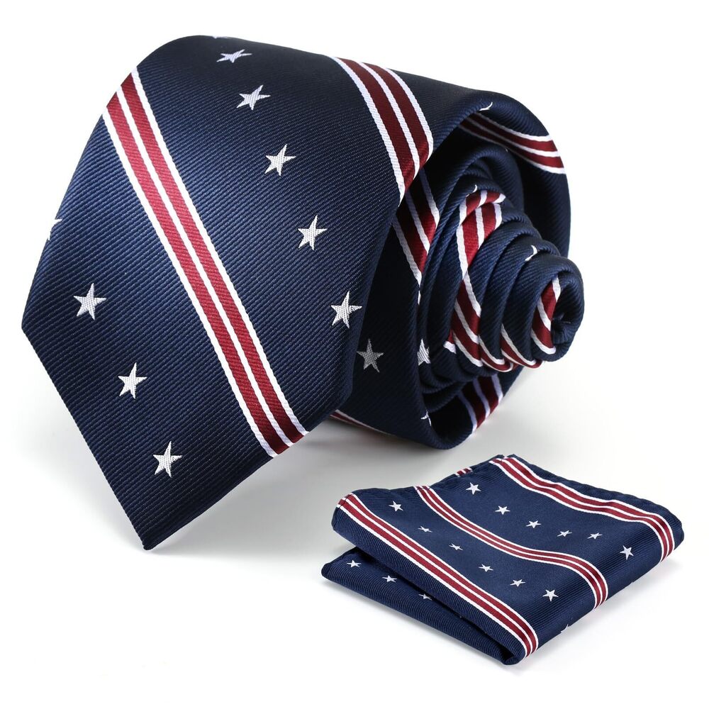 4177 American Flag Tie Set 3.27" 8.3CM USA Flag Neckties and Pocket Square
